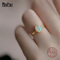 moveski 925 sterling silver elegant vintage opal adjustable ring women mother day memorial jewelry