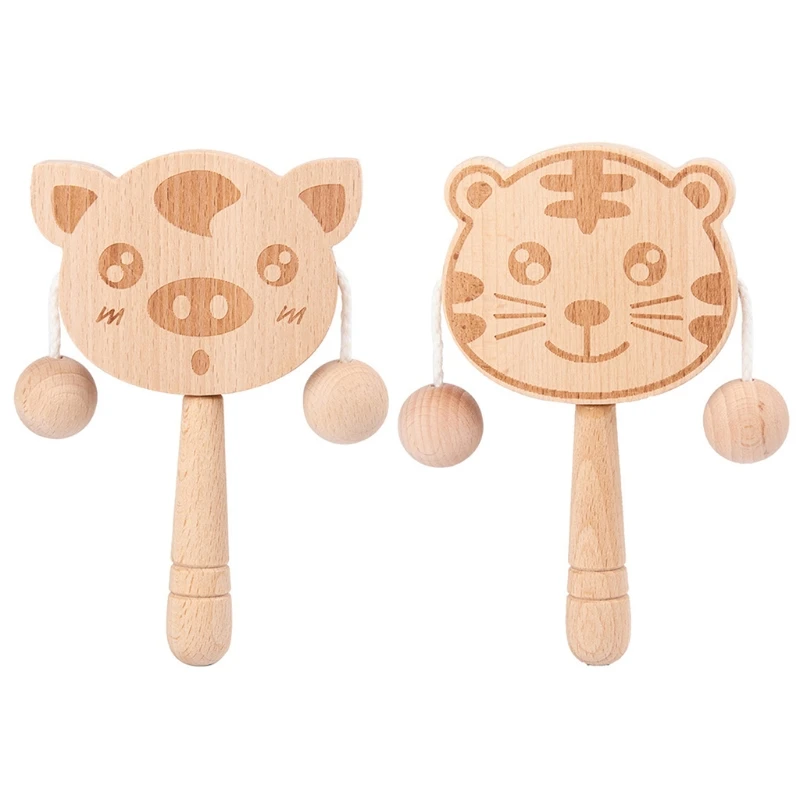 

Baby Wooden Cartoon Traditional Spinning Music Rattle Drum Hand Bell Musical Educational Toy