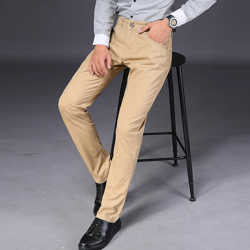 Брюки мужские повседневные хлопковые эластичные облегающие прямые штаны