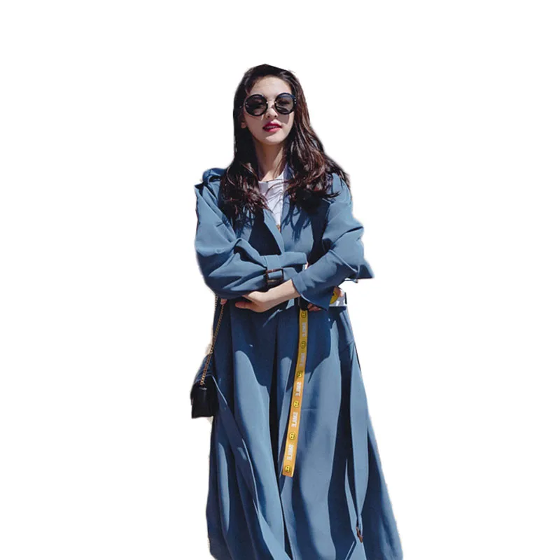 

2020 новый модный кардиган, ветровка, пальто, женский, в британском стиле, весна-осень, длинный, с поясом, пальто для женщин, верхняя одежда синего цвета Y454
