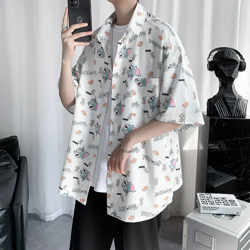 

Мужская летняя рубашка из вискозы, свободная универсальная рубашка с принтом граффити, Новое поступление, 2021