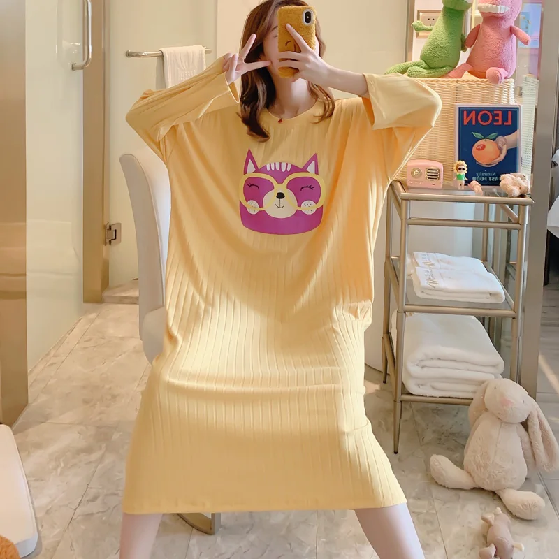 Новая женская ночная рубашка Lazy Style длинная из хлопка 2020 домашняя одежда милые