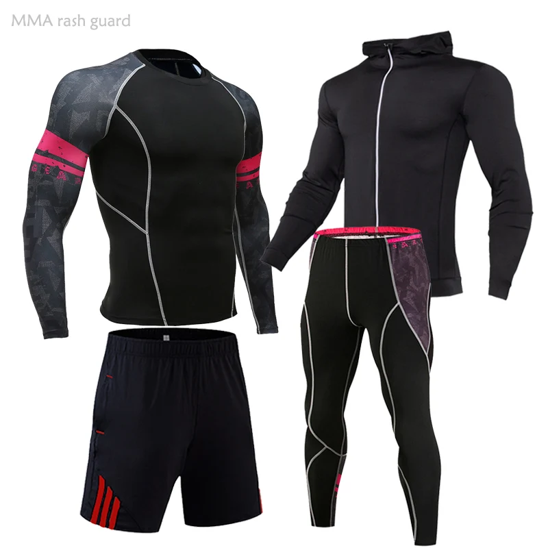 

Man Winter Gyms Workout Thermal Set Compression Underwear Sweat 4-piece Training Suits Set Fitness Jogging Suit Tracksuit Man