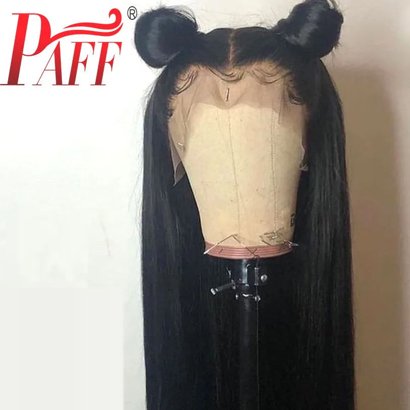 PAFF 13*4 парики из натуральных волос на кружеве шелковистые прямые перуанские бесклеевые волосы remy парик со средней частью Детские волосы для черных женщин