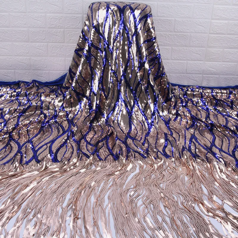 

Unique Design African Sequins Net Lace Fabric High Quality Nigeria Tassel Embroidery Gold Sequins Lace Fabric for party