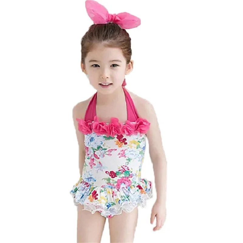 

1-10 Years Girls Swimsuit New One Piece Swimwear Flower Ruffle Style Children's Swimwear One Piece Swimsuit Summer Clothes