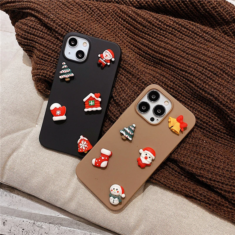 

3D Cute Cartoon Merry Christmas Santa Tree Soft Phone Case For iPhone 13 12 11 Pro Max X Xs Max Xr 7 8 Plus SE 2 Cover Gift