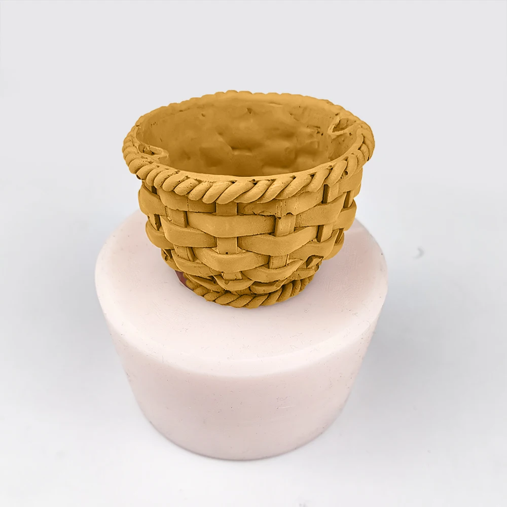 

QT0325 PRZY Flower Basket Soap Molds 3D Bamboo Basket Moulds Silicone Wedding Birthday Candle Mold Clay Resin Moulds