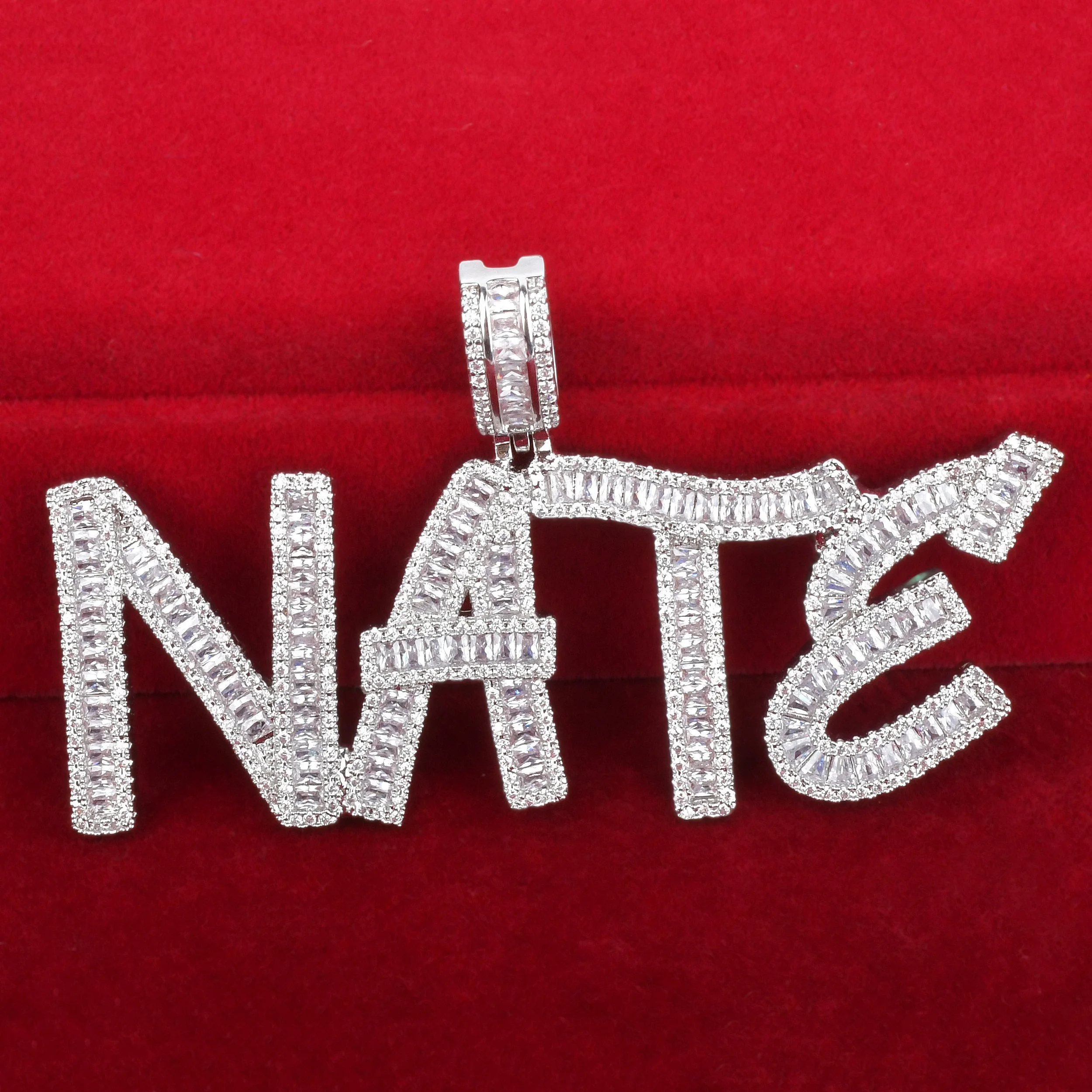 

Custom Name Baguette Letters Necklace&Pendant Square Zircon Gold Color With Tennis Chain For Men's Hip Hop Rock Jewelry