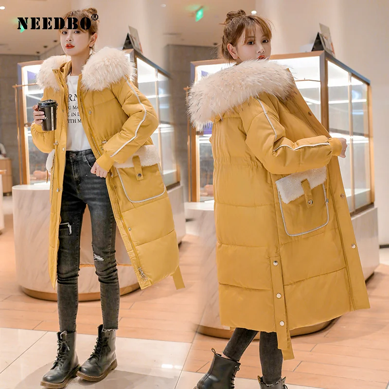 NEEDBO Long Winter Jacket Women Fur Coat Parka Casual Slim Woman Winter Coat Jacket Padded Outwear Coat Women Warm Puffer Jacket