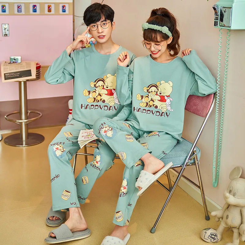 Новые осенне-зимние хлопковые Пижамные комплекты для пар с длинным рукавом в