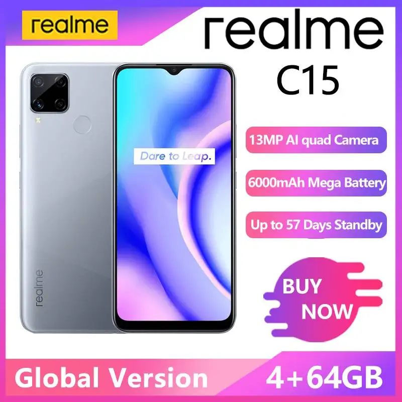 

Смартфон realme C15, 4 + 64 ГБ, 6000 мА ч, 8-ядерный, 6,5 дюйма