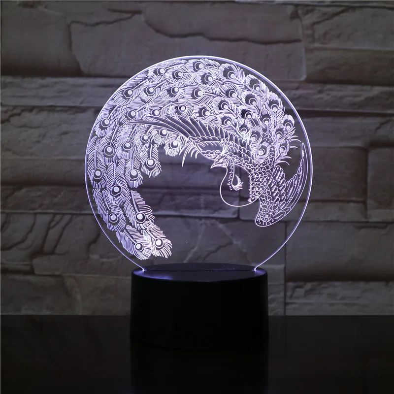 Феникс 3D светодиодный акриловый ночник с 7 цветами сенсорный пульт