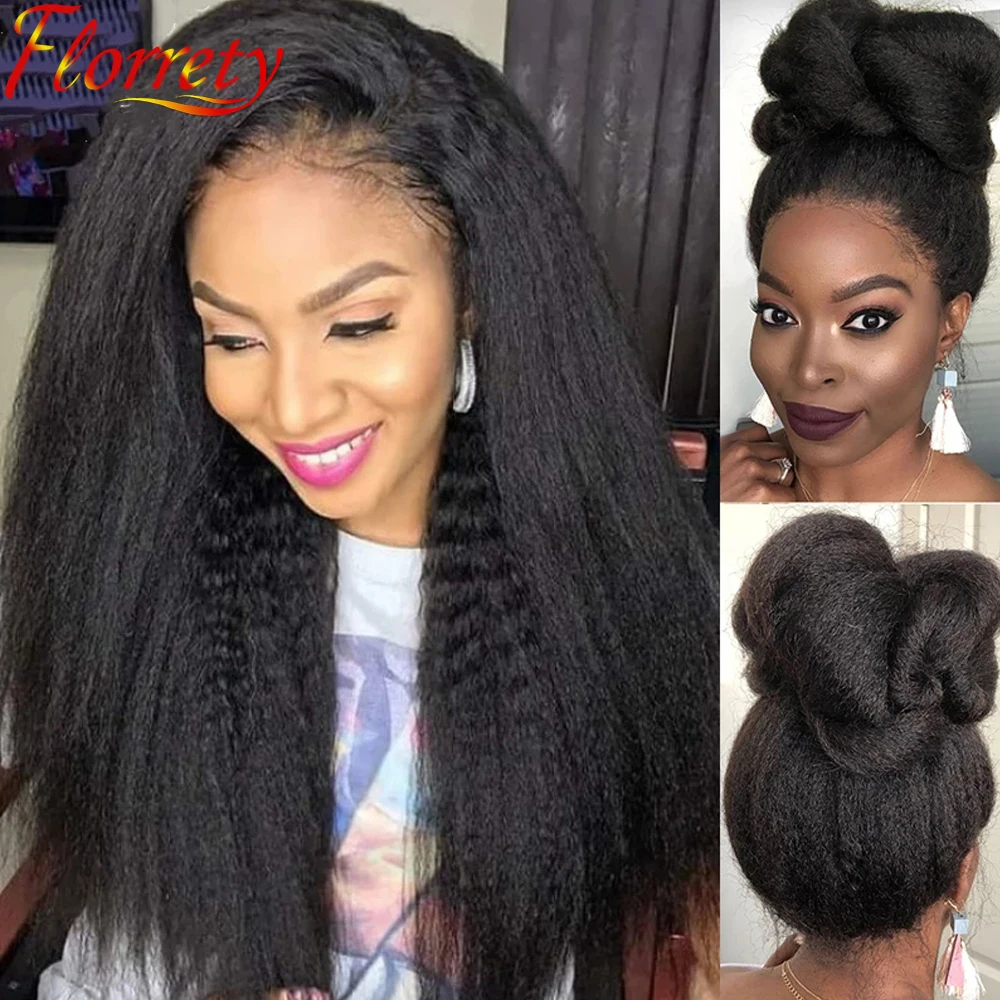 

Lace Front Wig Kinky Straight 13x4 Lace Frontal 4x4 Lacefront Closure Pre Plucked Yaki Peruvian Human Hair Wigs For Black Women
