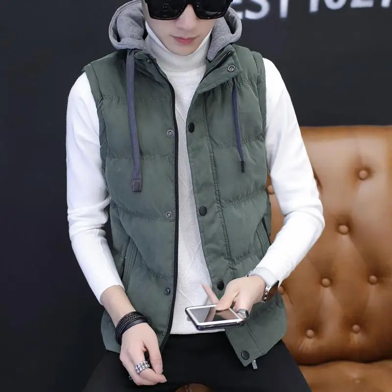 Thicken Hooded Sleeveless Boys' Slim High Quality Large Size XXXXL Men's Parka Coat Casual Zipper Warm Winter Men Parka Fashion