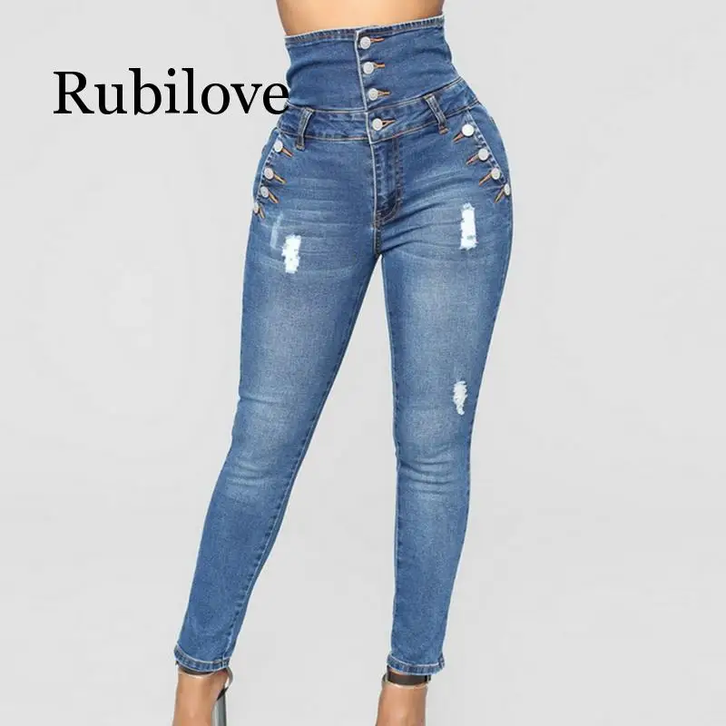 

2019 Джинсы женские с высокой талией Эластичные Обтягивающие джинсовые длинные зауженные брюки размера плюс джинсы на пуговицах