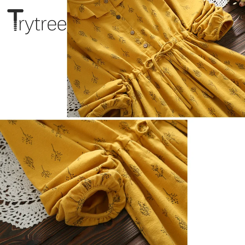 Trytree/осеннее женское платье Повседневное с цветочным принтом гофрированный