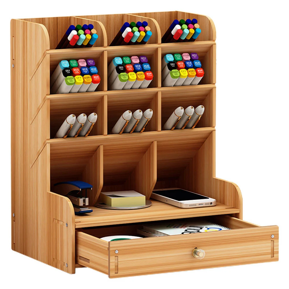 

Multi-function Wooden Desktop Pen Holder Office School Stationery Storage Case Desk Pen Pencil Organizer