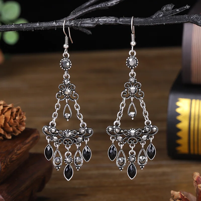Женские многослойные серьги Стразы винтажные этнические длинные разноцветные