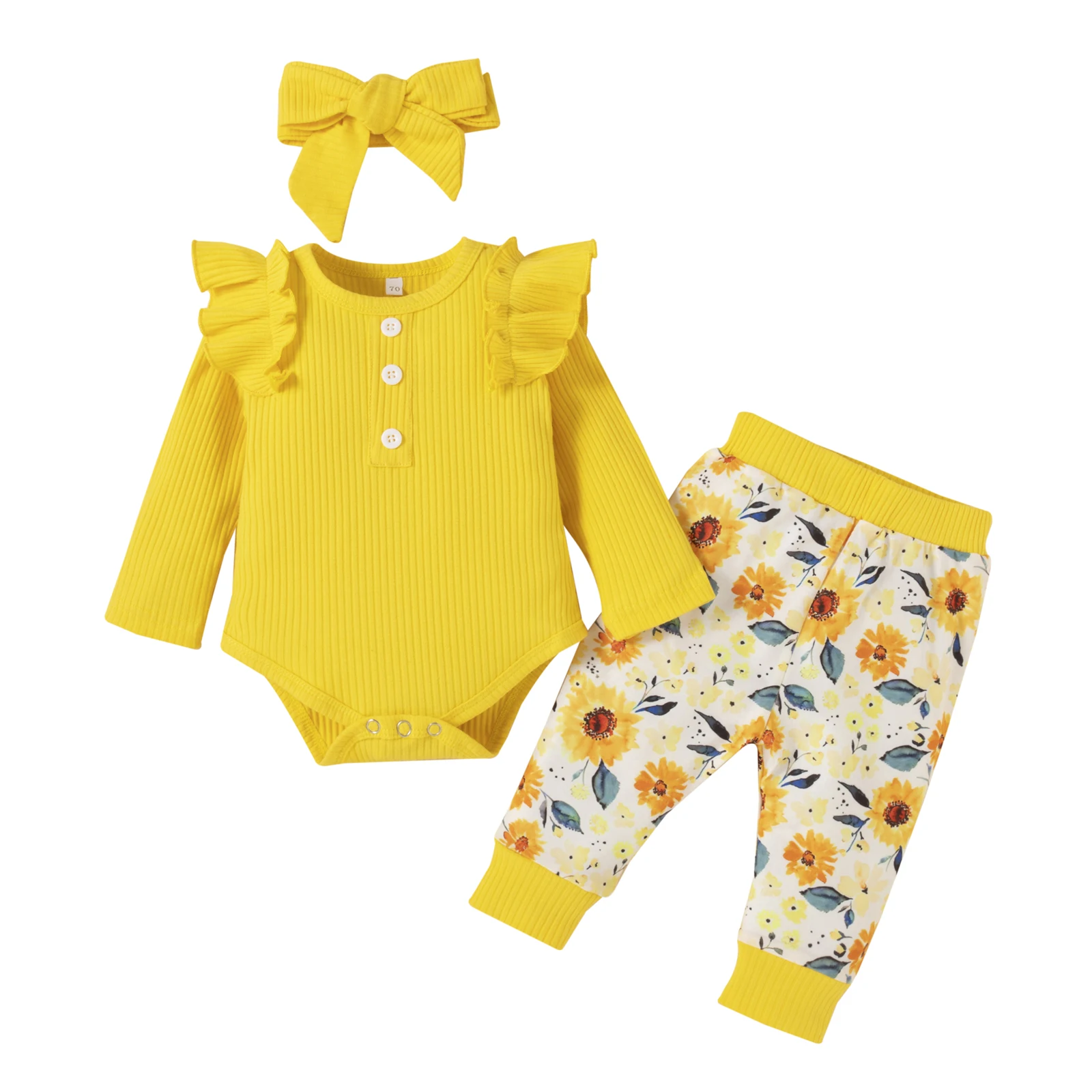 

Комплект осенней одежды Lioraitiin для новорожденных девочек 0-18 месяцев, 3 предмета, модный однотонный боди с длинным рукавом, топ, штаны с цветоч...