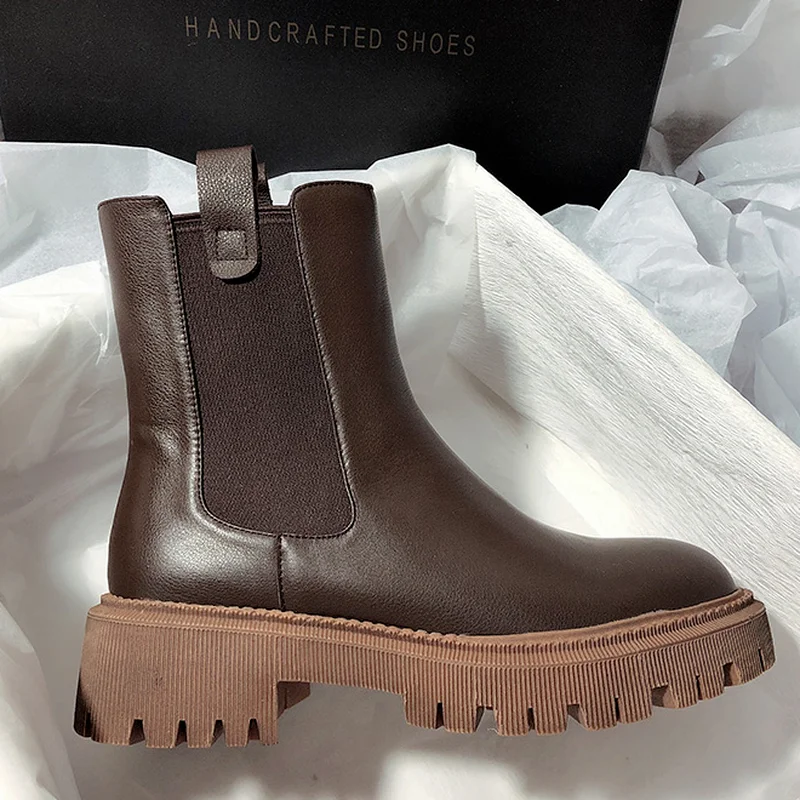 

2022 Autumn New Women's Short Boots Thick-soled Round Toe Chelsea Women's Boots Comfortable Casual Shoes Square Root Boots 35-40