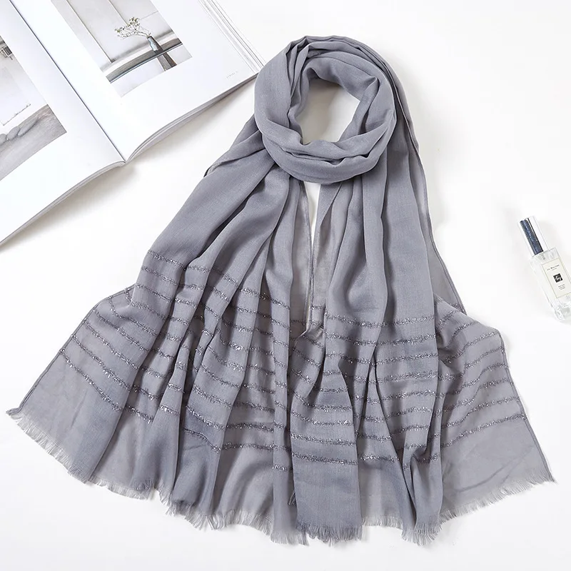 Модный золотой шелк хлопок Конопляный хиджаб шарф Мусульманский тюрбан для