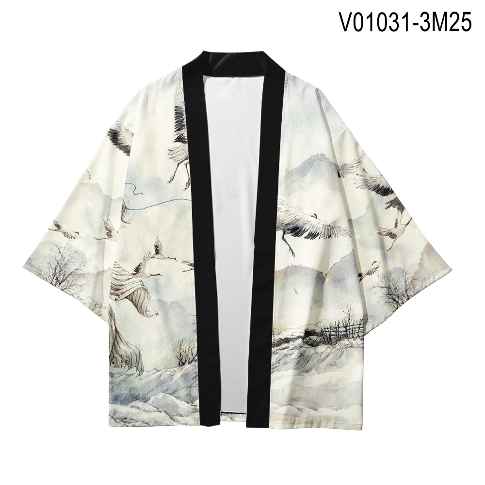 WAMNI японский Haori Yukata T рубашка-кимоно летняя 3D рубашка куртка с изображением самурая Забавный красивый цветок рукав летучая мышь Кимоно Кардиган для мужчин - Цвет: V01031