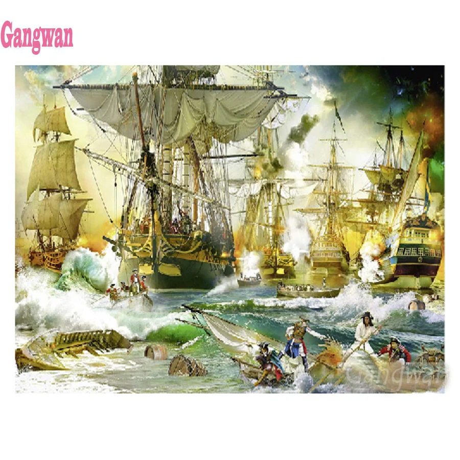 Полная квадратная круглая алмазная живопись пиратский корабль пейзаж вышивка