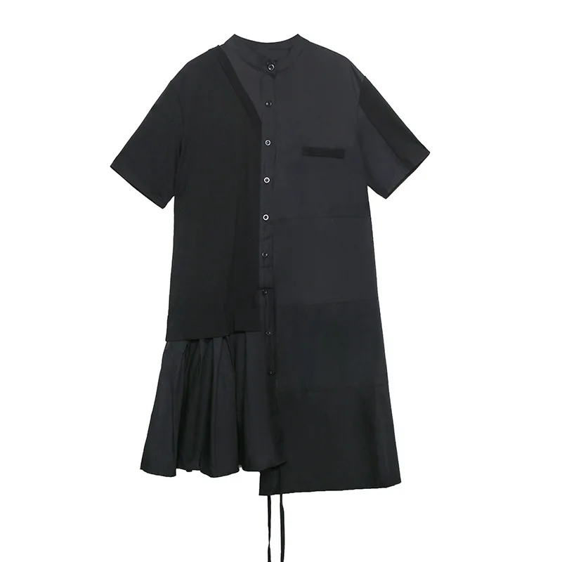 

QING MO Fluorescent Green Black Women Irregular Dress 2021 Summer Women Patchwrok Dress Female Plus Size Dress ZQY7300