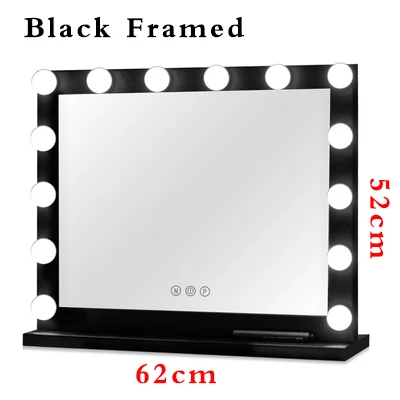 Black 62x52cm Framed Голливудский стиль освещенное косметическое зеркало для макияжа с регулируемой яркостью светодиодный светильник с сенсорным управлением - Цвет: Black 62x52cm Framed