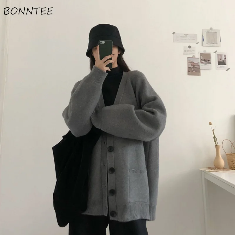 

Cardigan Women V-neck College Style Retro Vintage Single Breasted Teens Knitted Outerwear All-match Harajuku Female Sweater Chic