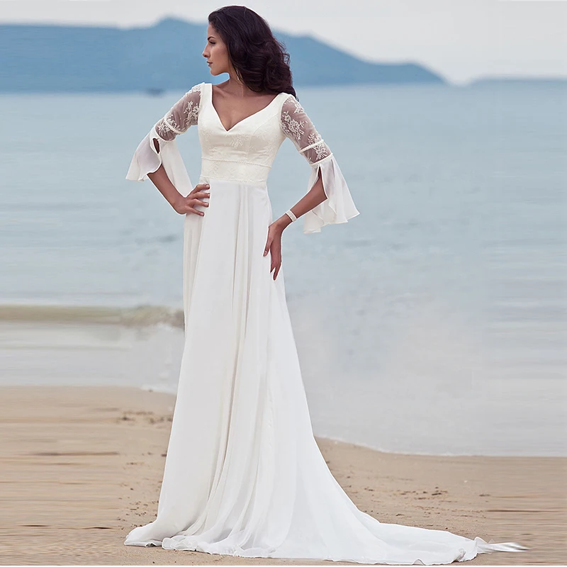2020 Pure Color White Long Sleeve Dresses Woman Party Night Backless V Neck Maxi Runway Dress Summer Lace A-Line Zipper Vestido | Женская