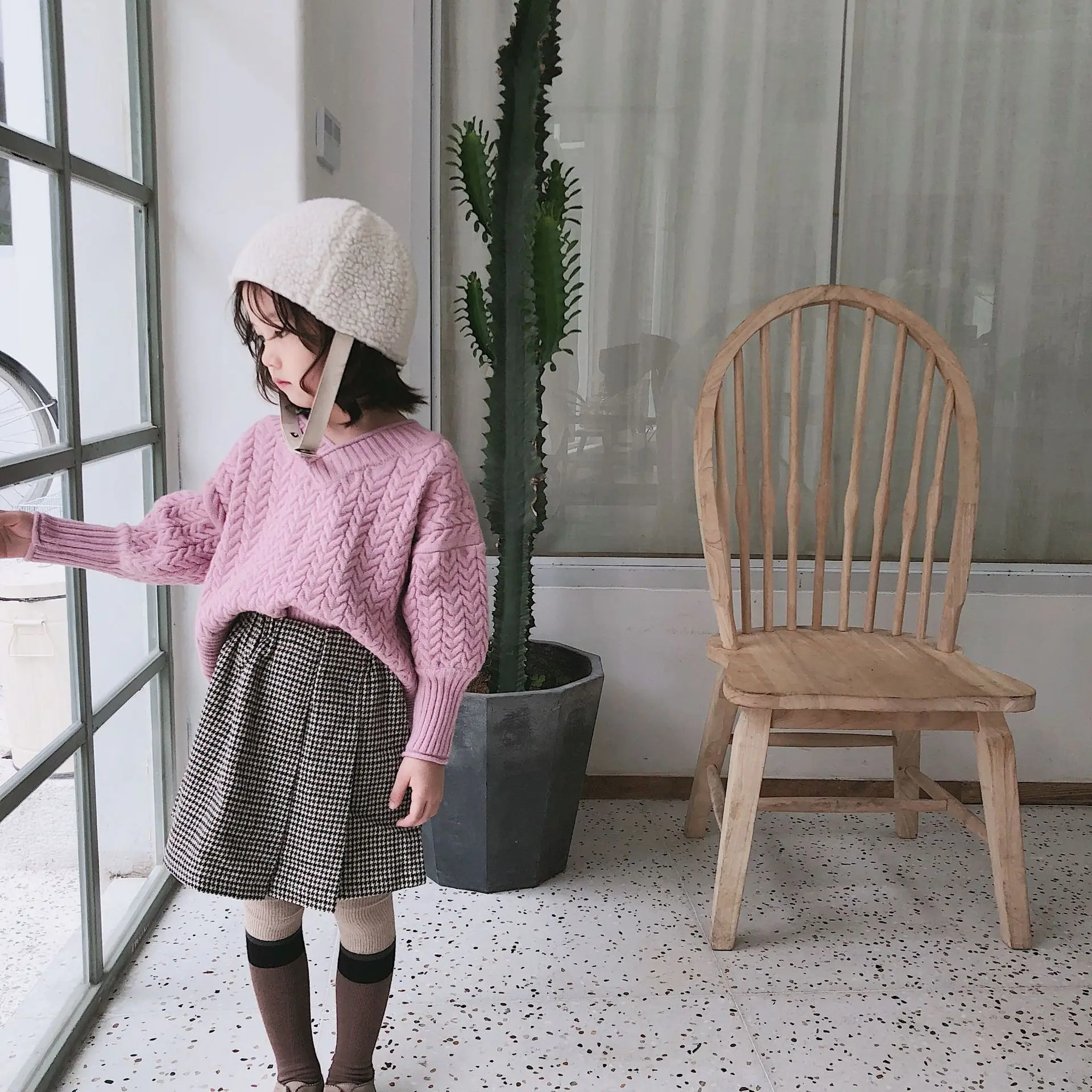 Клетчатая плиссированная юбка для девочек плотная шерстяная детская одежда |