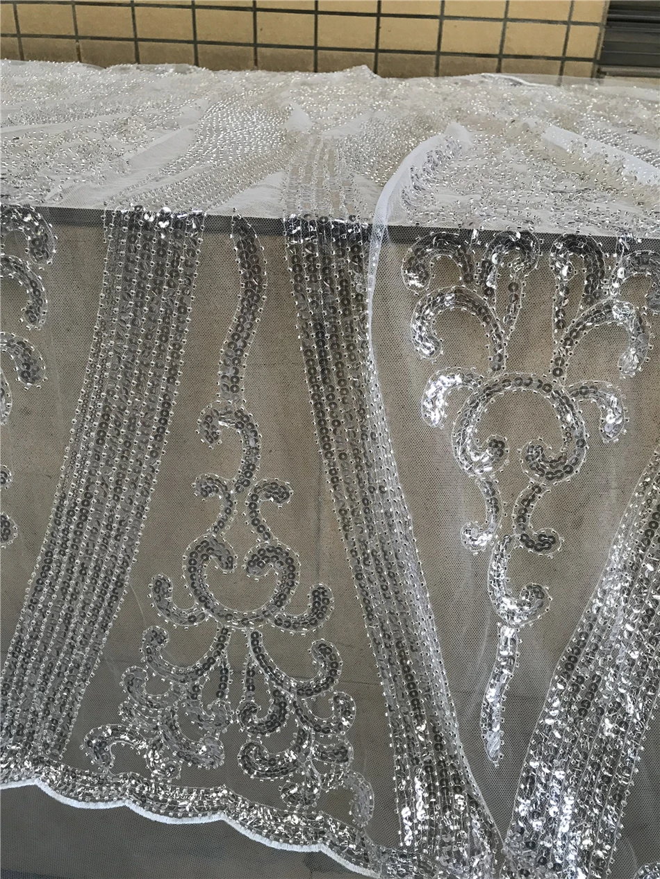 

Женская ткань с бусинами и блестками, новый дизайн, сетчатая ткань, вышитая бисером, французское Тюлевое Сетчатое кружево для вечерние ринки, свадьбы