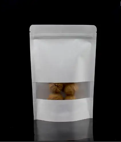 

100pcs/lot Stand up White Paper Frosted Window Bag Snack Tea Packaging Bag White Heat Sealing Ziplock Storage Bags
