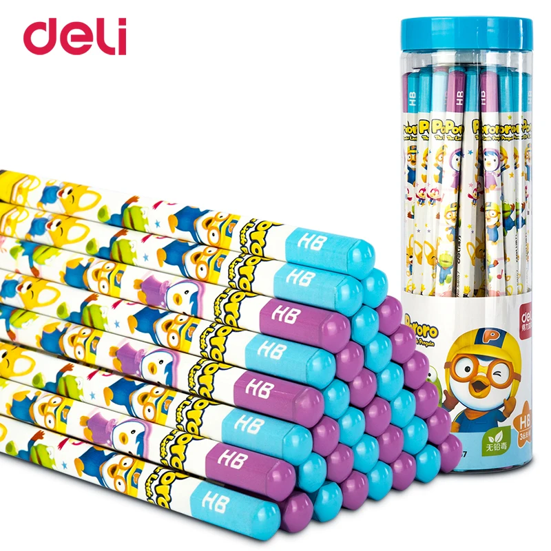 

Deli Pororo HB Pencil Elementary School Children's Safety Writing Sketch Art Drawing Pen with erasers