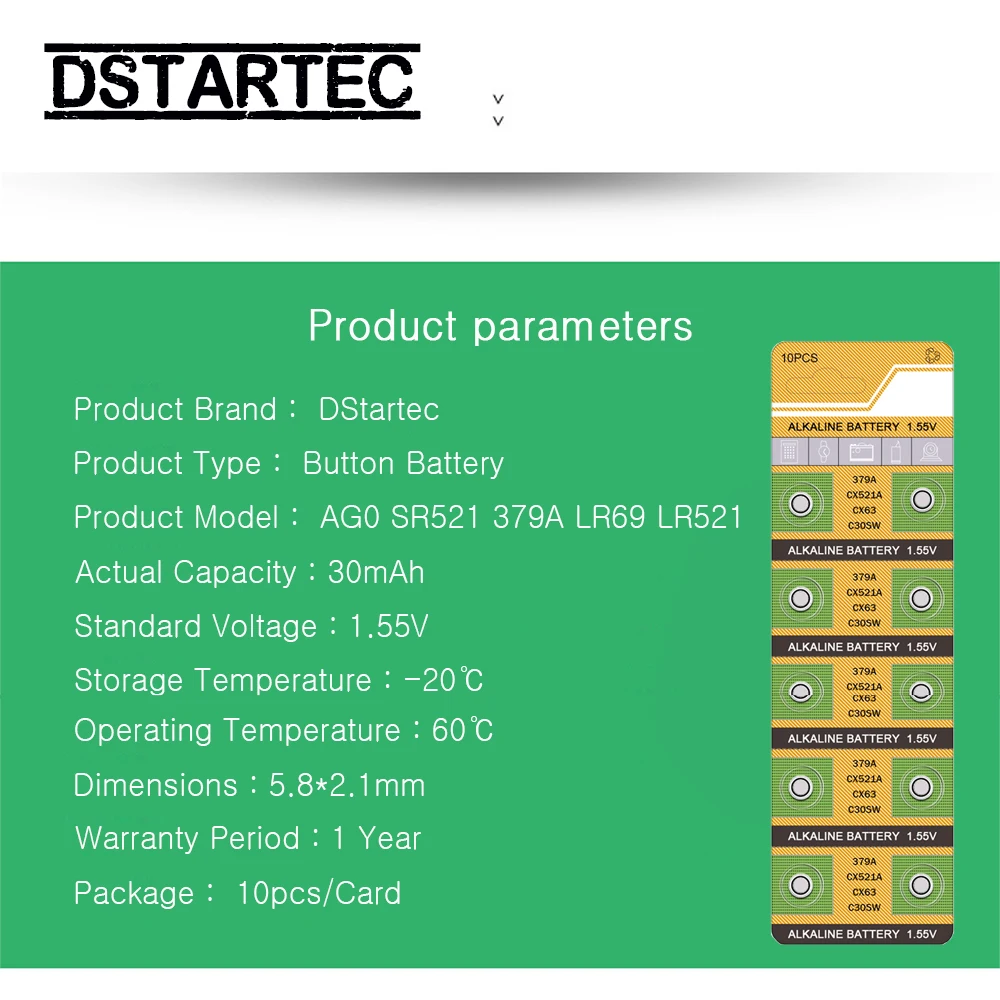 10 шт. кнопочная Батарея 1,55 V AG0 SR63 LR69 LR521 379A SR521SW GP379 D379 V379 V520 AG 0 щелочные батареи таблеточного батарейки-таблетки