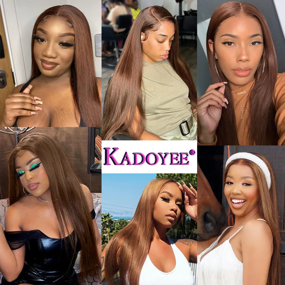 Straight Human Hair Wigs For Women Brown Color Straight 4X4 Lace Closure wig pre plucked 13x1 Part Lace Wig Brazillian wigs Remy