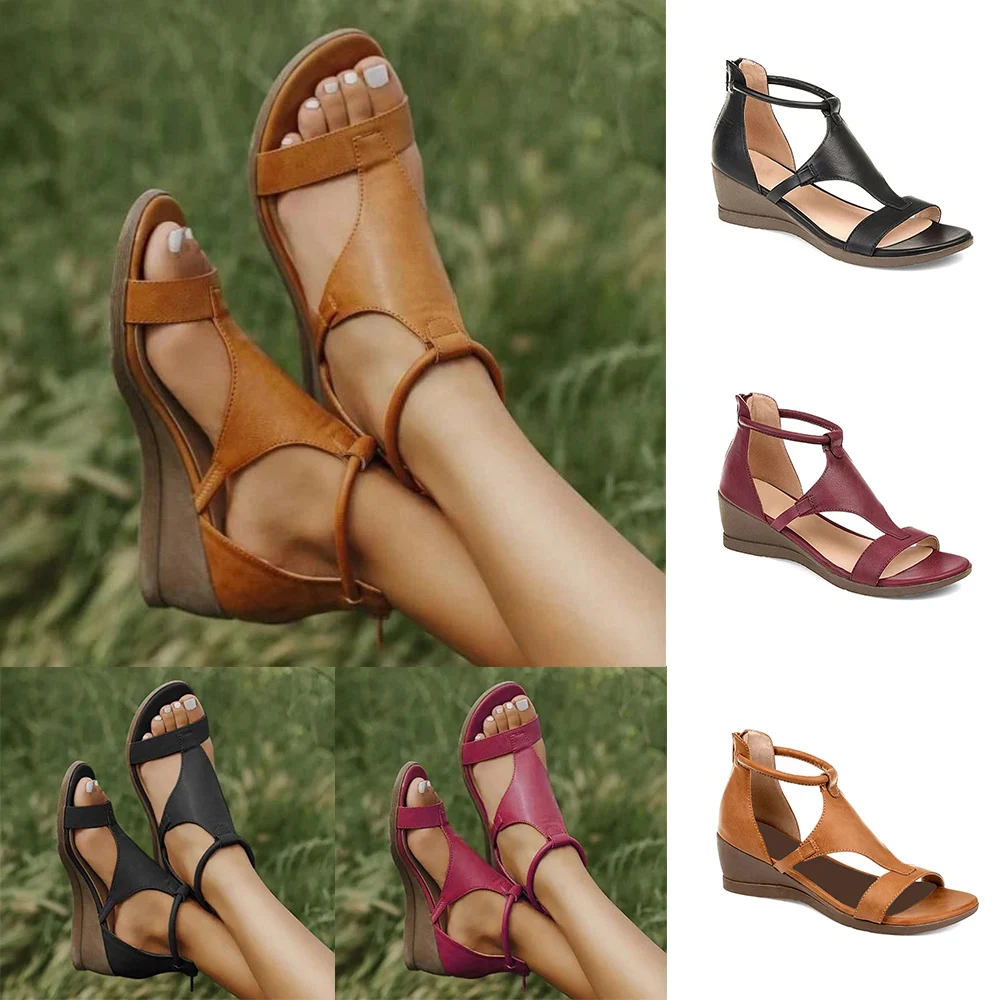 Летние женские сандалии 2020 г. Пляжная обувь с открытым носком на молнии сзади