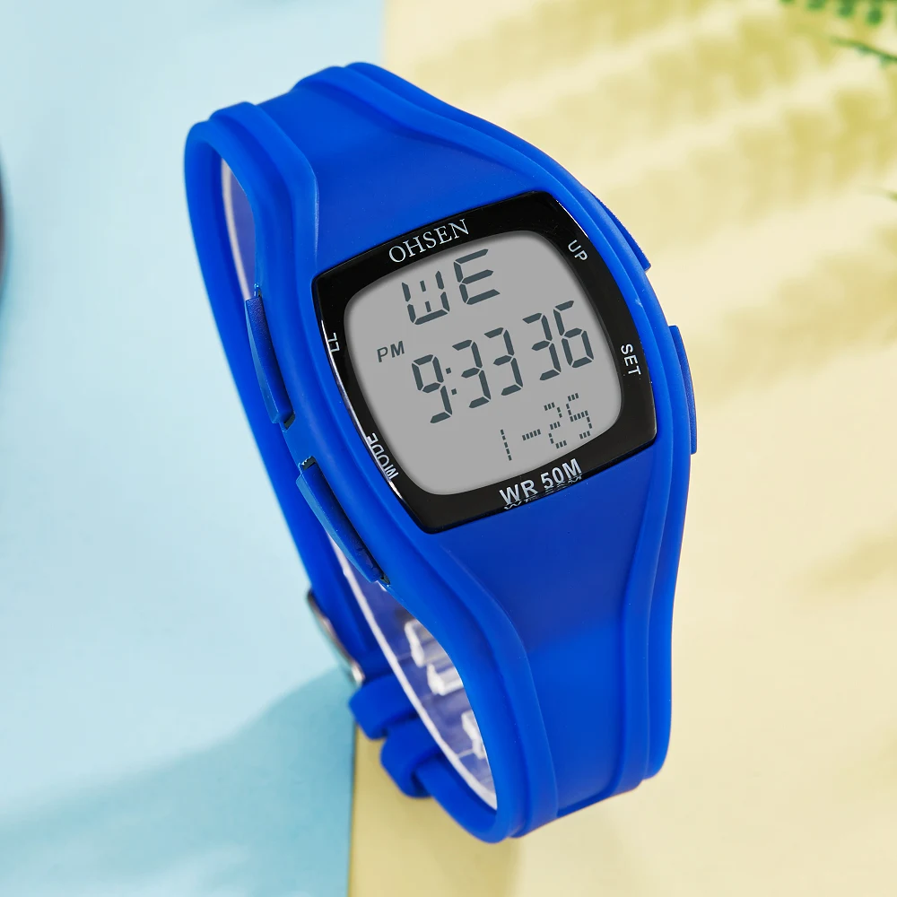 Цифровые женские наручные часы OHSEN с ЖК дисплеем подарок для девушек резиновым