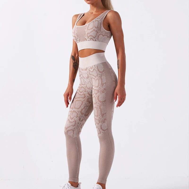 

2pcs Seamless Women Yoga Set Sport Suit Gymwear Workout Clothes Fitness Snake Bra High Waist Leggings Sports Wear