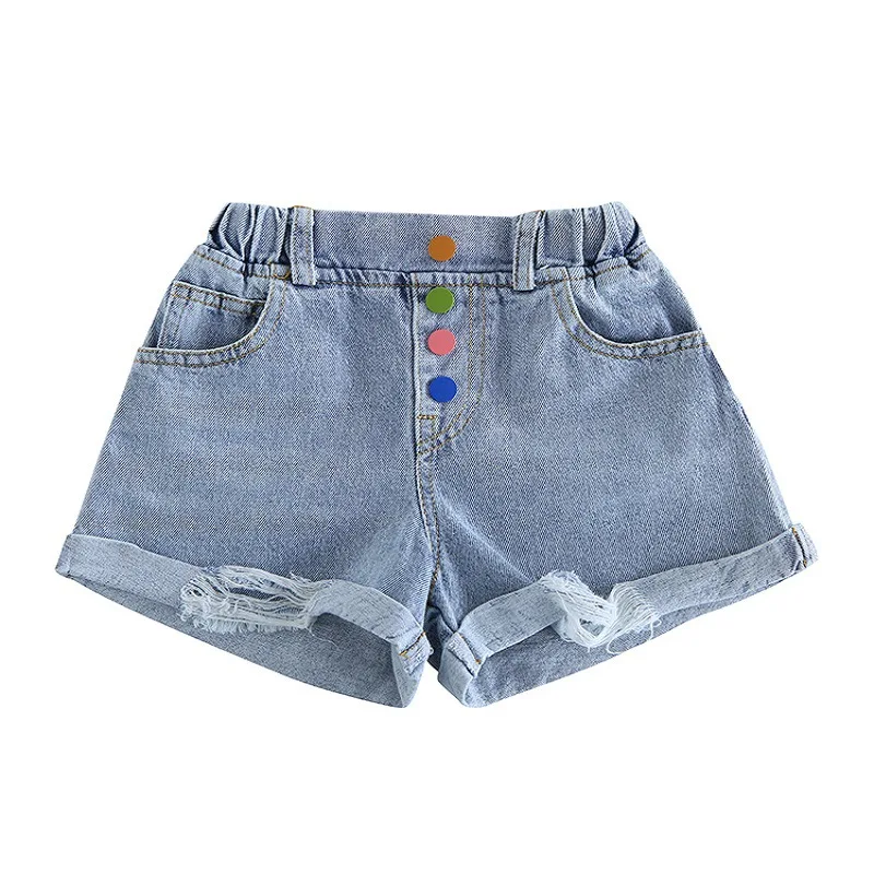 2020 летние джинсы для девочек с цветными пуговицами Детские Популярные Шорты |