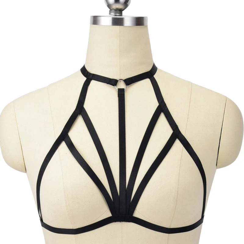 Эластичный бюстгальтер в клетку регулируемый красный на шею готическое