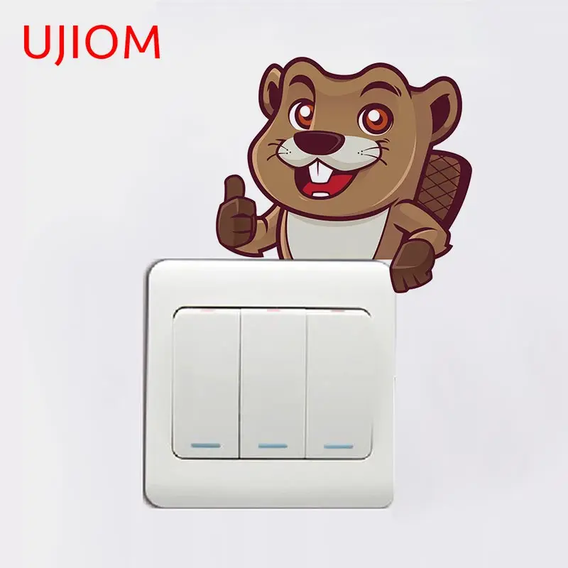 

UJIOM Peeping Cartoon Castor fiber Living Room Refrigerator Decoration Decals Anime Wall Stickers Waterproof Bathroon Decor