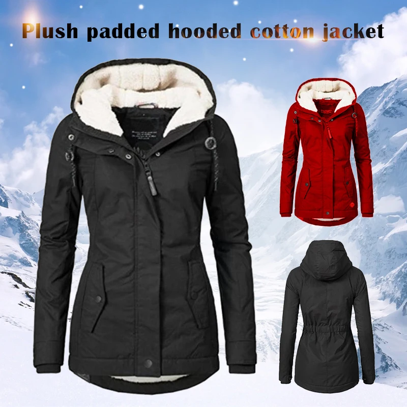 

Waterproof Warm Hooded Winter Coat Thickend Fleece Lined Cotton Coat For Women Куртка Зимняя Женская