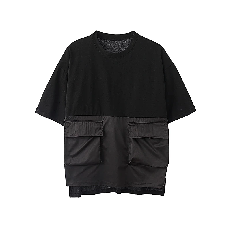 

Summer Yamamoto style design small school pocket men dark hair style three-dimensional short-sleeved personality t-shirt loose