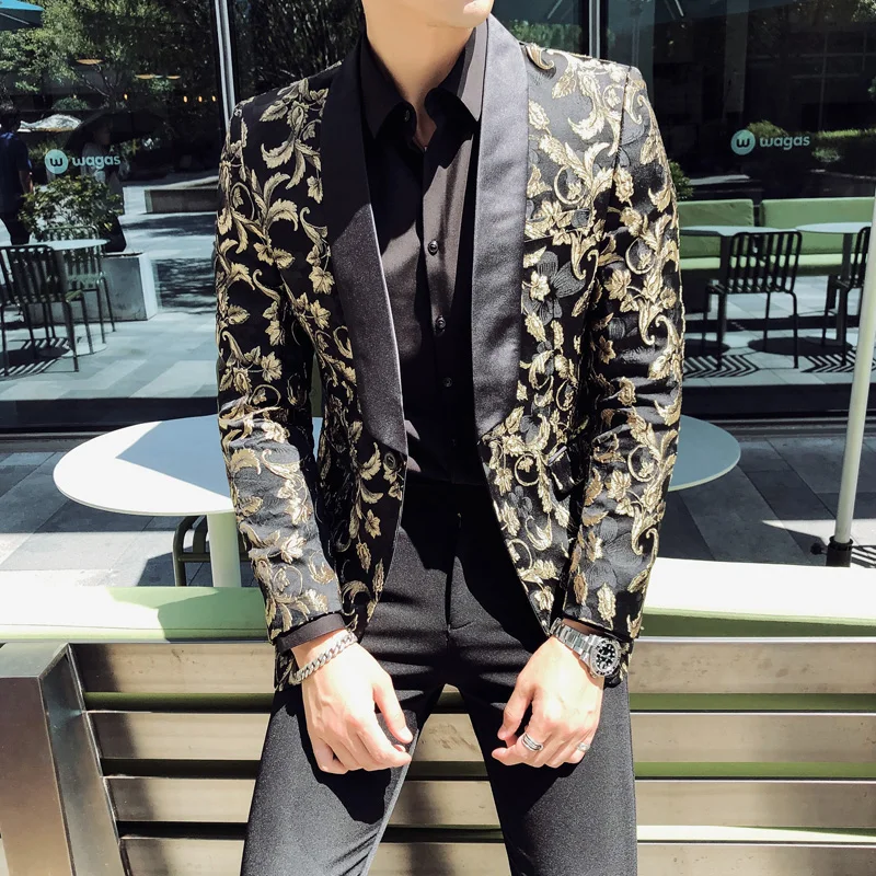 Черный и жаккардовый жакет мужской 2019 британский стиль роскошные цветочные