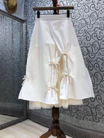 womens skirt 2021 autumn fashion clothing high quality ladies pleated bow deco sexy tulle mesh patchwork white black gown skirt