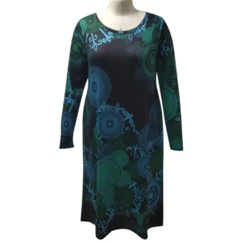 

Women Vintage Printed Long Sleeve Dress Loose Casual Party Pocket T-Shirt Dress