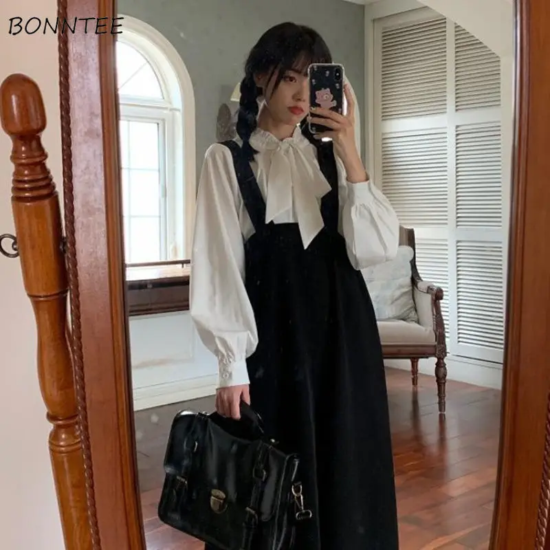 

Женские комплекты свежий сладкий отдых фонарь рукав рубашки миди платье в консервативном стиле Стиль однотонные кепки, кепки в стиле оборк...